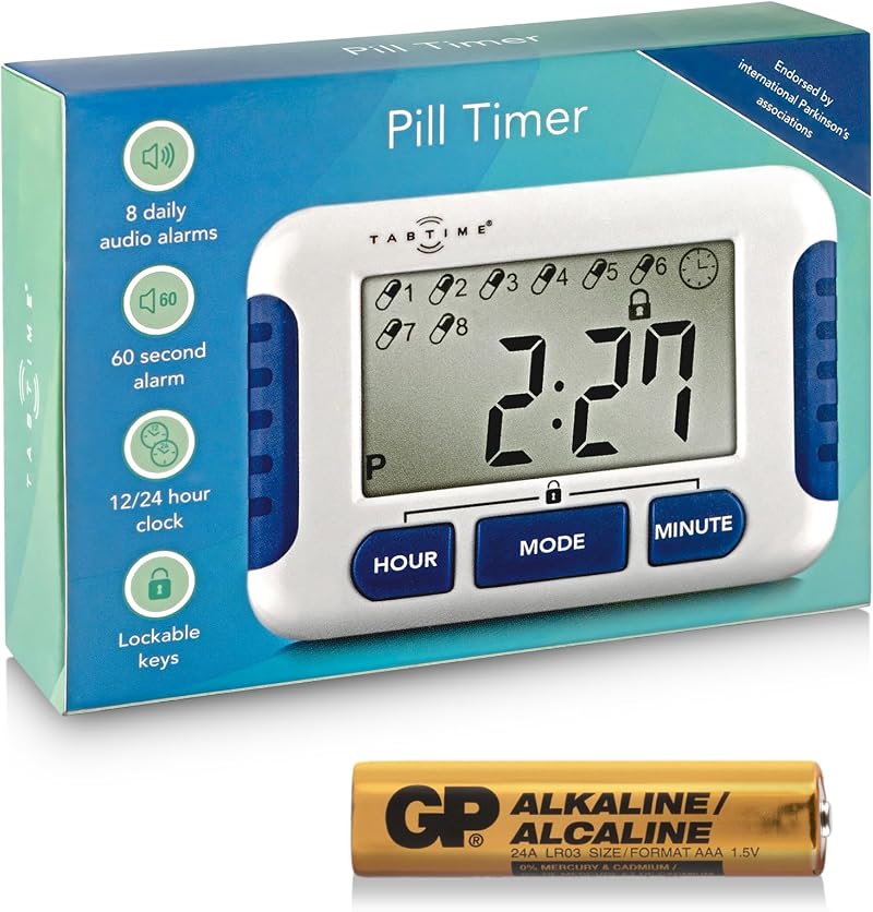 TabTime Timer Electronic Pill Reminder with 8 Alarms per Day