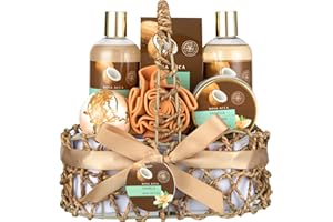 RA ROSA ACCA Spa Gift Basket for Women and Men, 7pcs Vanilla Coconut Bath and Body Self Care Set With Bath Bomb, Relaxation, Shower Gel, Parfume Lotion, Spa Kit, Skin Care Set, Birthday, Bridal Shower, Christmas