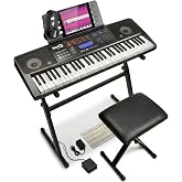 RockJam RJ761 61 Key Keyboard Piano Kit, Stand, Stool, Sustain &amp; Headphones | Beginner electric keyboard piano set with touch display, sustain pedal and Simply Piano lessons for kids and adults