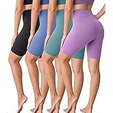 VALANDY Creamlush 4 Pack Biker Shorts Women-8" High Waisted Stretchy Soft Yoga Lounge Shorts