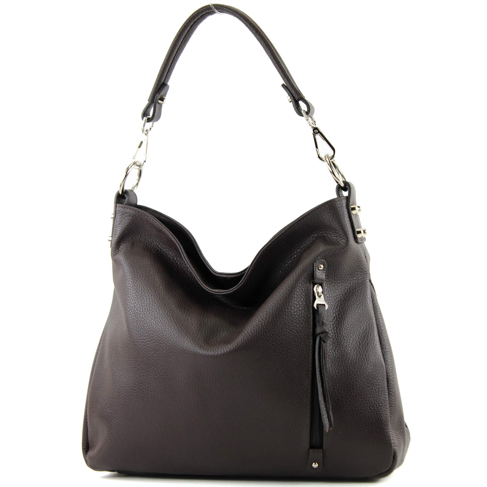 modamoda de - T183 - ital. Ladies Leather Shoulder Bags for Women, Colour:Dark Chocolate — image 1