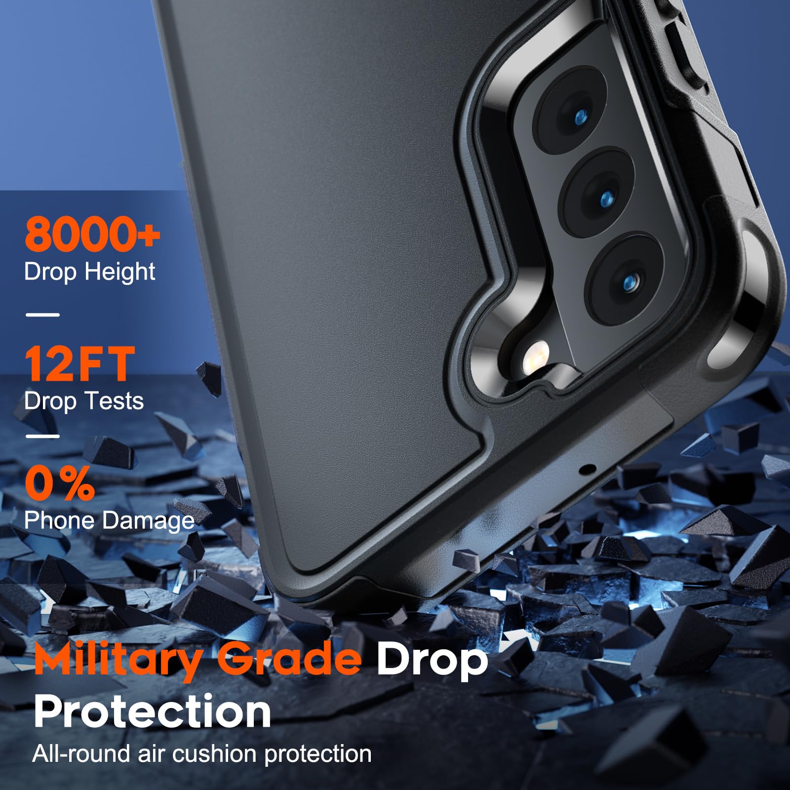 Designed for Samsung Galaxy S22 Case, [Military Drop Protection] [Dual Layer Structure Design] Heavy Duty Shockproof Non-Slip Phone Cover for Galaxy S22, Black