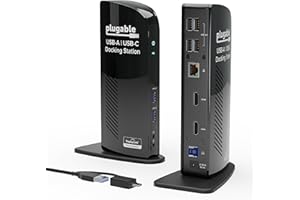 Plugable USB 3.0 Universal Laptop Docking Station Dual HDMI Monitor for Windows and Mac (Driver Required), USB 3.0 or USB-C, 