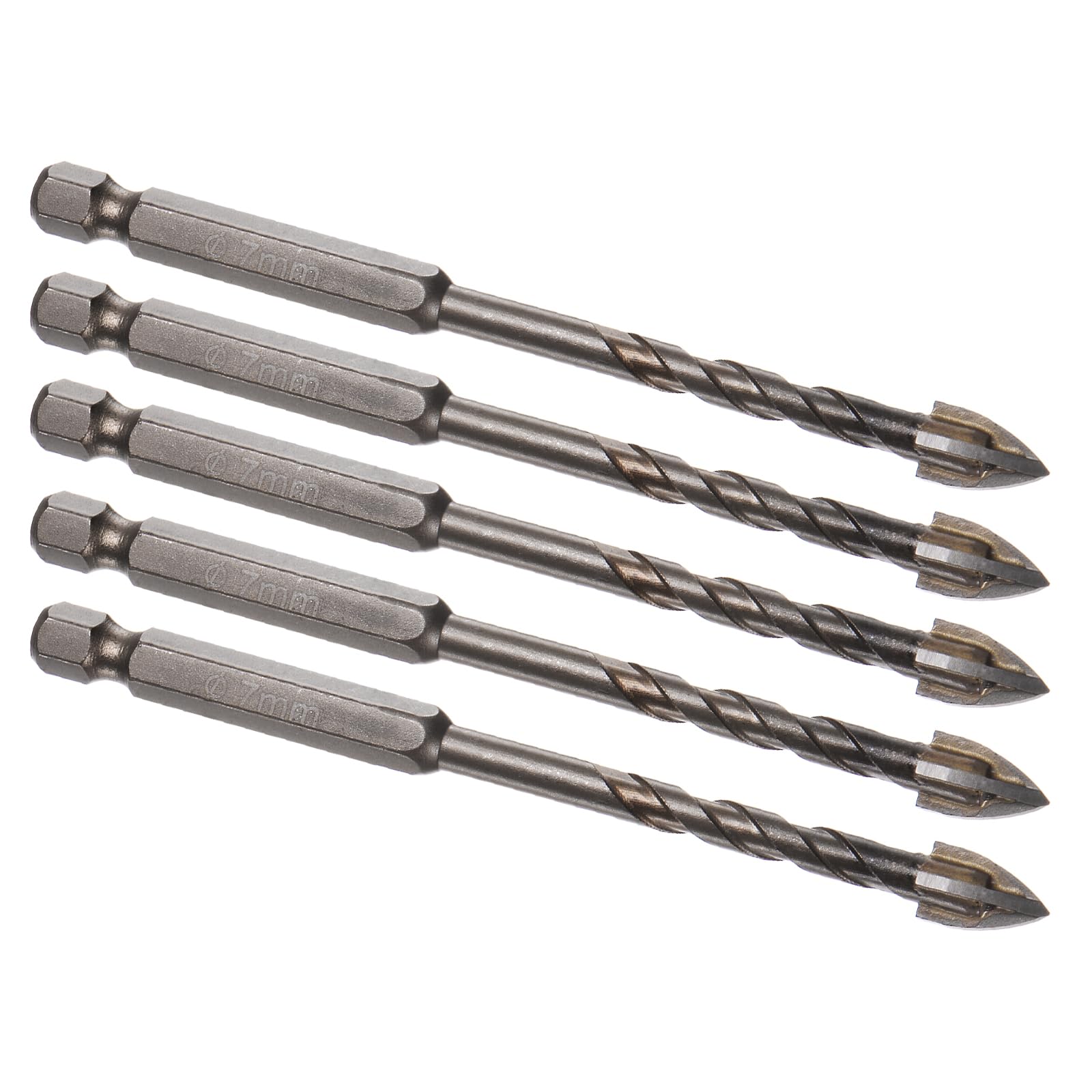 Kozelo 5pcs Titanium Masonry Drill Bit - [7mm x 100mm] Concrete Drill Bit with Hex Shank for Ceramic Tile Marble Use, U-Shaped Chip Discharge Groove