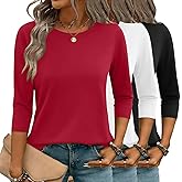 Zeagoo Women Tops 3 Pack 3/4 Sleeve Crewneck Cute Basics Tees Casual Fashion Spring Summer T Shirts Business Work Tee Top
