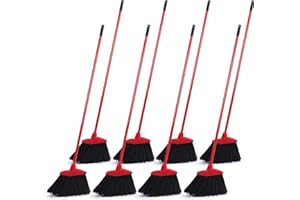 8 Pieces Broom Bulk Commercial Angle Broom Heavy Duty Indoor Outdoor Broom with Coated Metal Handle for Courtyard Garage Lobb