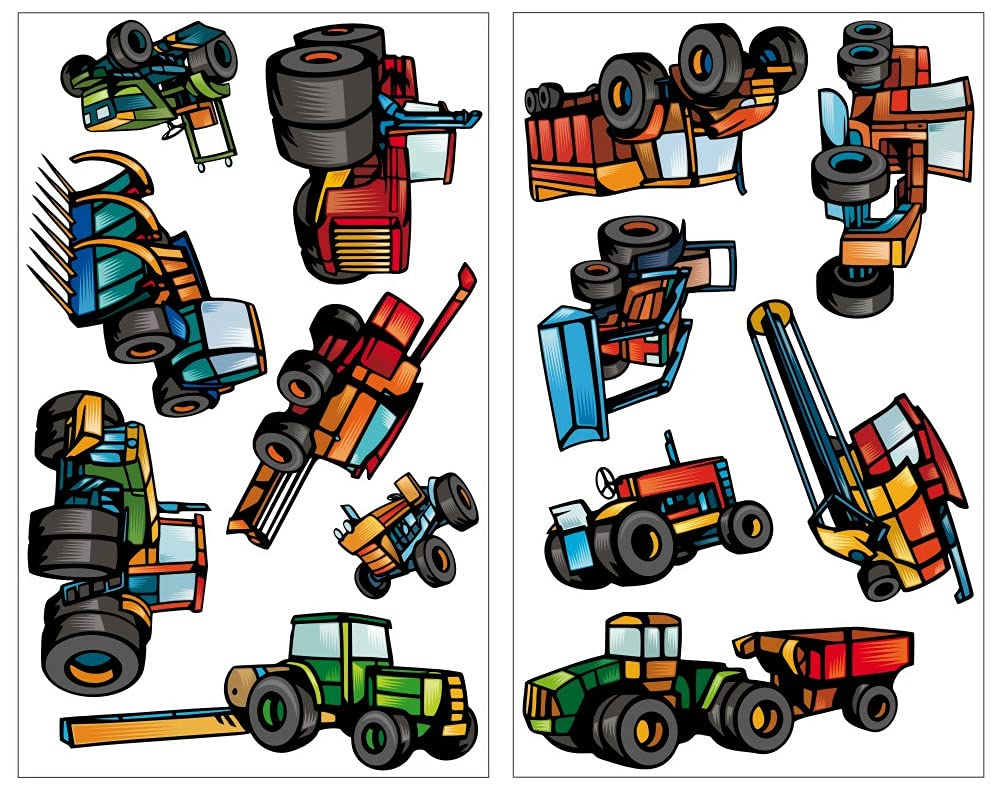 Samunshi® 13 Piece Tractor and Combine Harvester Agricultural Machinery Lorry Vehicle Set Wall Sticker Wall Stickers, multicoloured, 2x 21x34cm