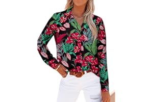 Womens Long Sleeve Shirts V Neck Fall Blouses Casual Loose Button Up Tops