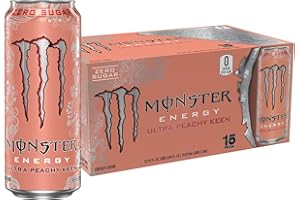 Monster Energy Ultra Peachy Keen, Sugar Free Energy Drink, 16 oz (Pack of 15)