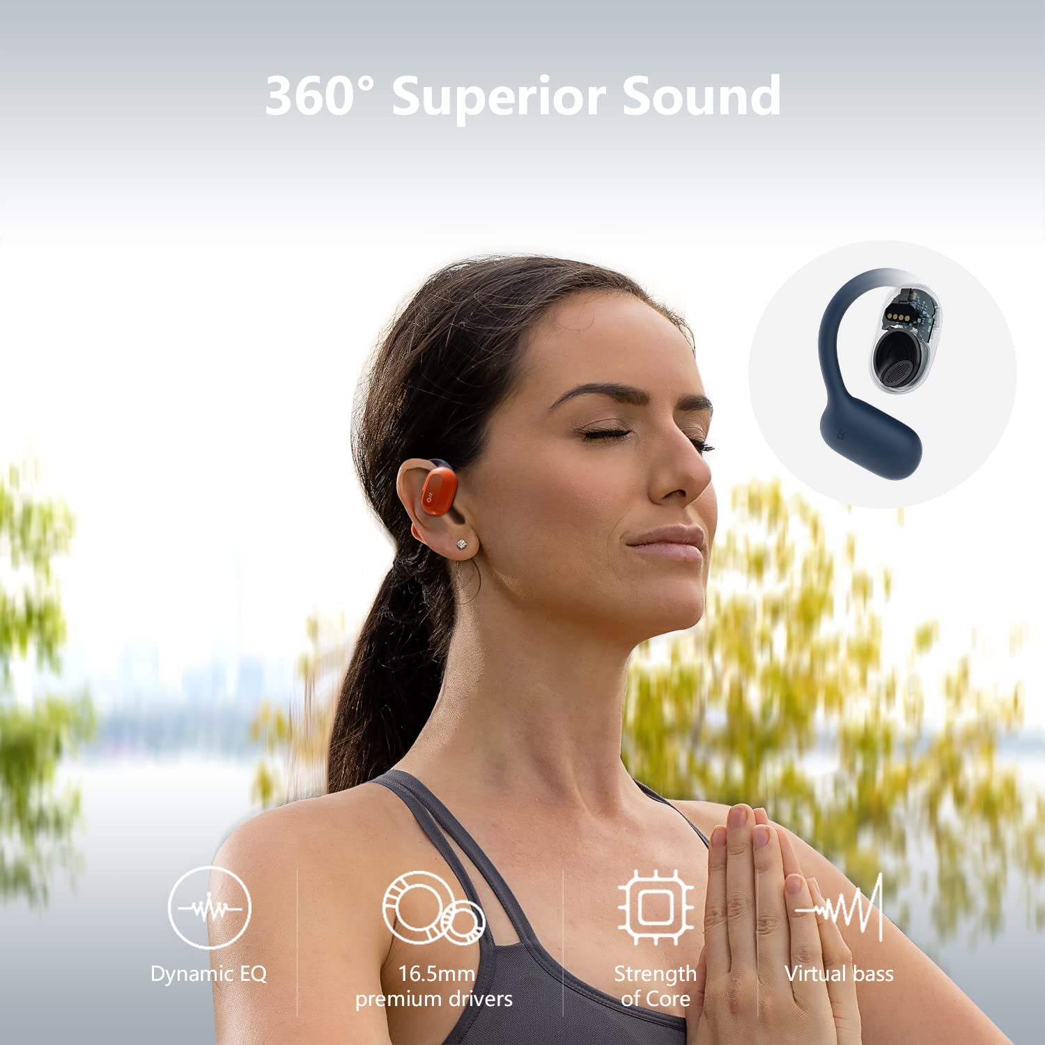 Oladance OWS1 Open Ear Headphones, Wireless Bluetooth 5.2 Headphones Air Conduction, Up to 16 Hours Battery Life with Carry Case, High Sound Quality with Dual 16.5mm Drivers Martian Orange