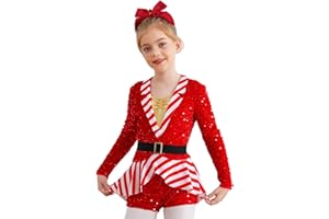 Winnrchan Kids Girls Christmas Ballet Tutu Leotard Sequins Candy Cane Costume Figure Ice Skating Dance Wear