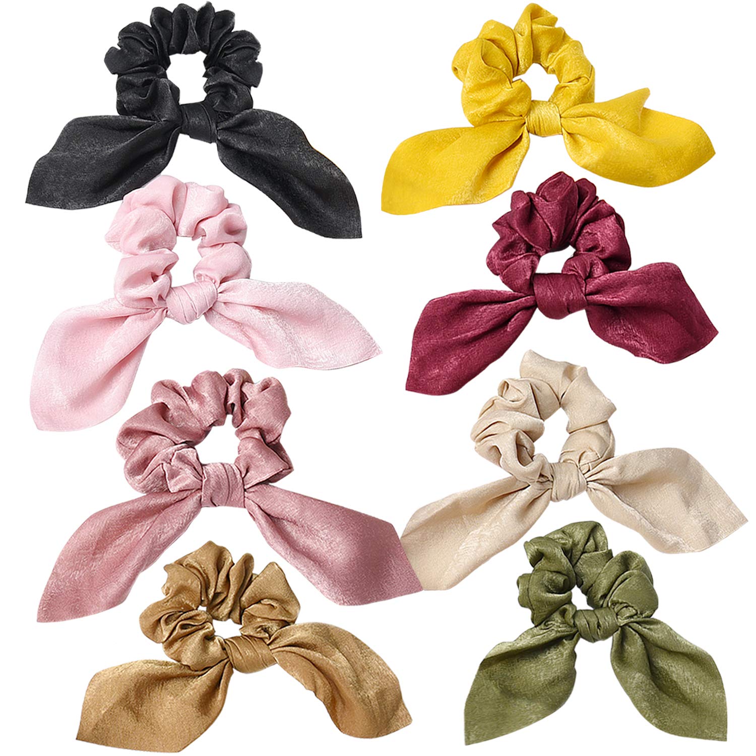 Hair Scarf Scrunchies for Women - (8 Pack) Hair Ribbon Scrunchie Silk,Cute Hair Scarves for Ponytail Holder ,Bow Scrunchies for Hair Chiffon Soft Elastic Hair Bands Scrunchy Hair Ties