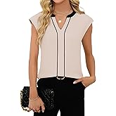 Fayenne Womens Short Sleeve Tops Dressy Casual V Neck Color Block Business Casual Outfits Work Blouses Office Shirts