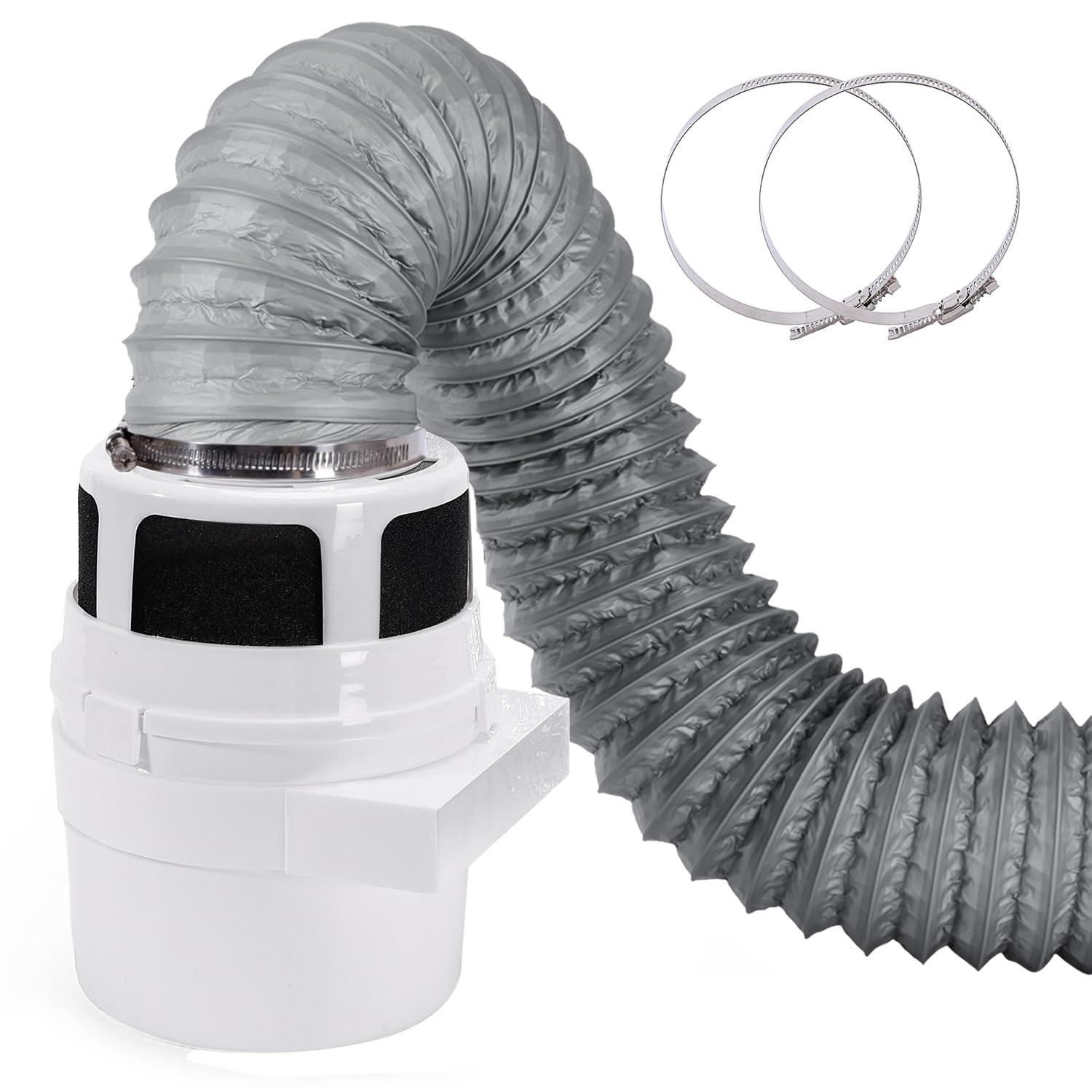 Photo 1 of ?Upgraded? NOORNY 3 in 1 Indoor Dryer Vent Kit Lint Trap Bucket Dryer Vent for Apartment - with Double Layer 4-Inch by 5-Feet Gray Proflex Duct, for Electric Clothes Dryers
