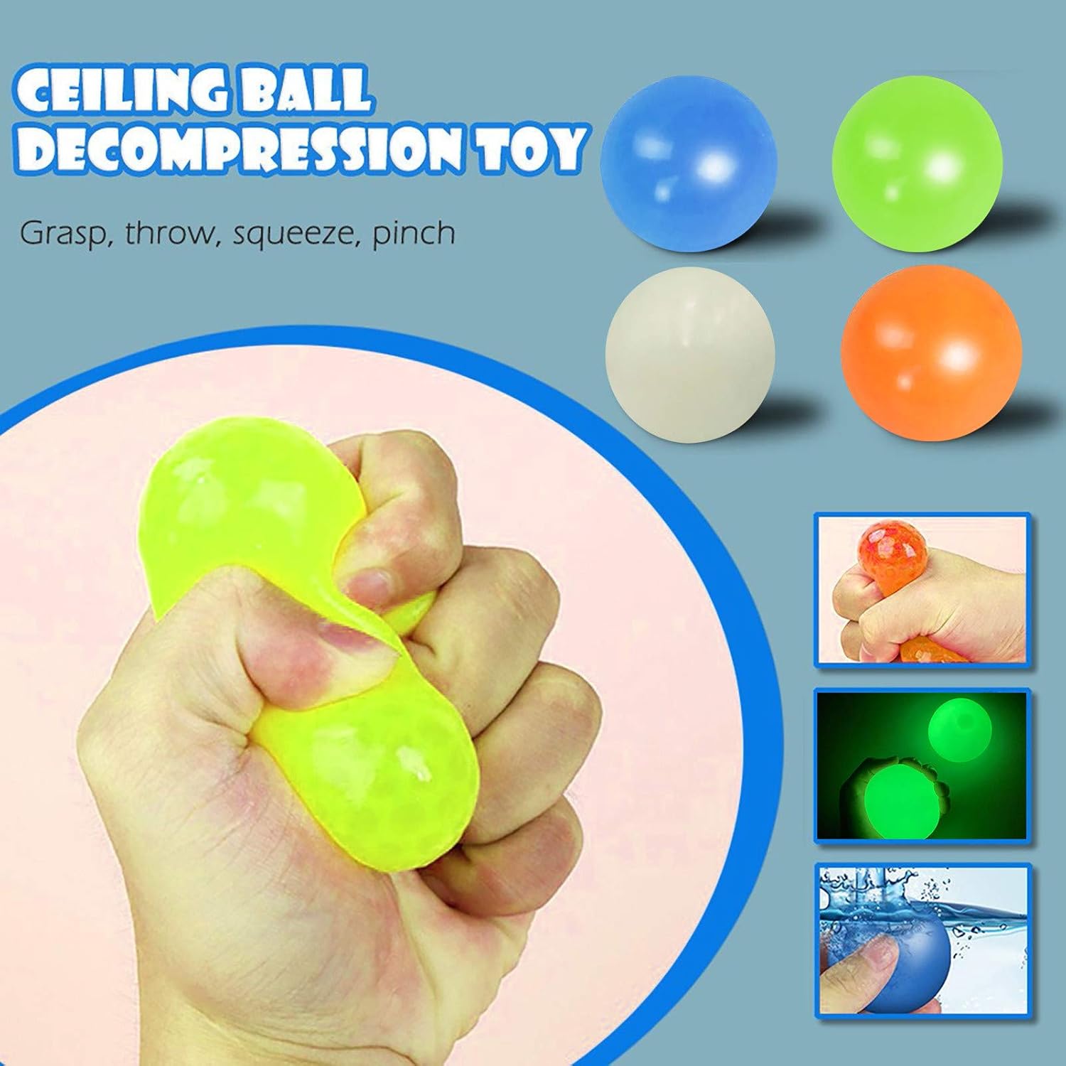 Glow In The Dark Sticky Ceiling Balls 4 Pcs Sticky Wall Balls 4 Color Sticky Globbles Ball Stress Toy Stress Relief Balls Luminescent Stress Relief Balls Sticky Ball For Adults Kids Amazon Co Uk