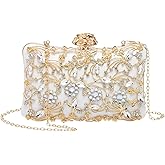 DTGN Evening Bags Clutch Purses for Women Formal, Purse Crossbody Handbag Rhinestone Shoulder Bag with Chain Sparkly for Wedding Bridal Guest Party White