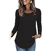 REGAI Long Sleeve Shirts Women Fall Fashion 2024 Lightweight Crewneck Twist Knit Tops, Black, L