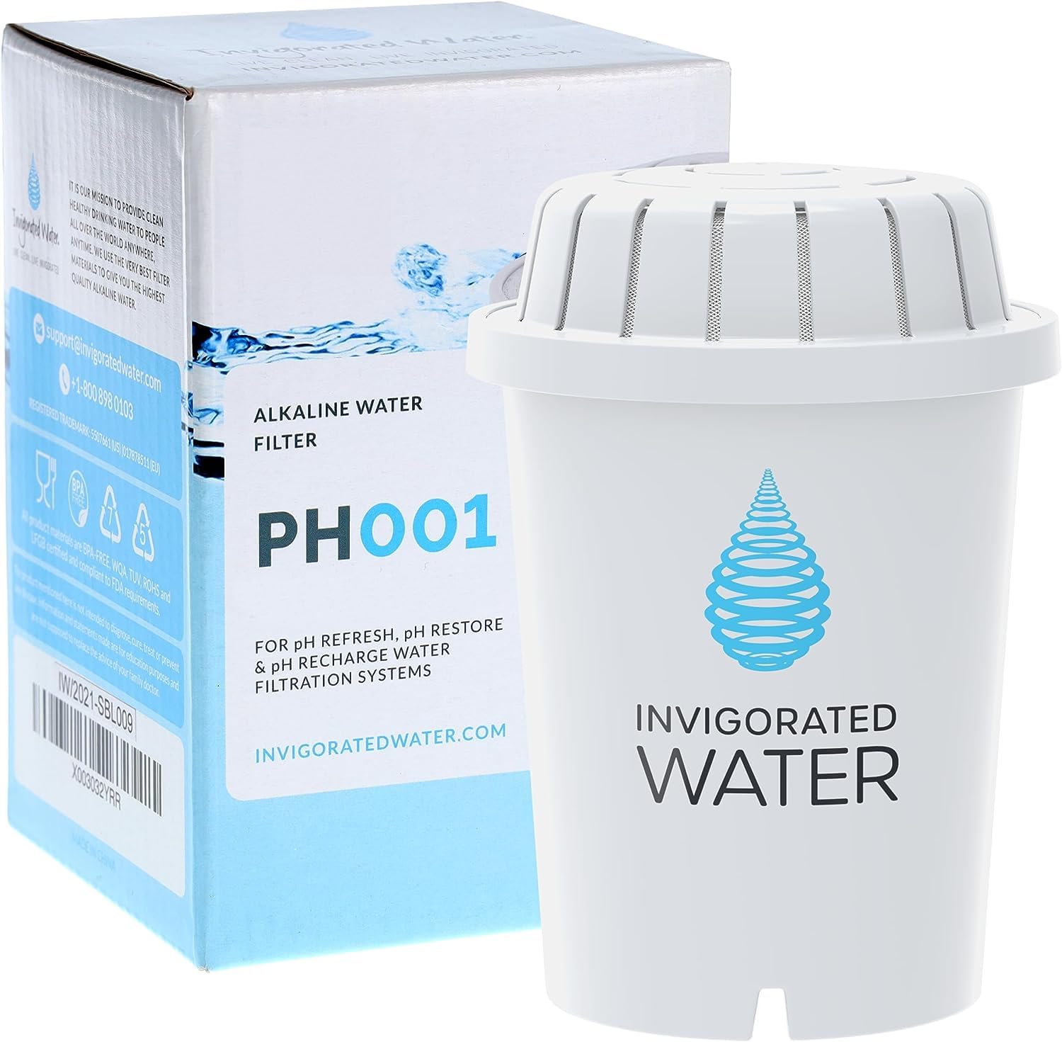PH001 1-Pack Alkaline Water Filter – Replacement Cartridge for Invigorated Water Jug – Water Purifier, Filtration System for Pure Drinking Water – 379 Liters Capacity