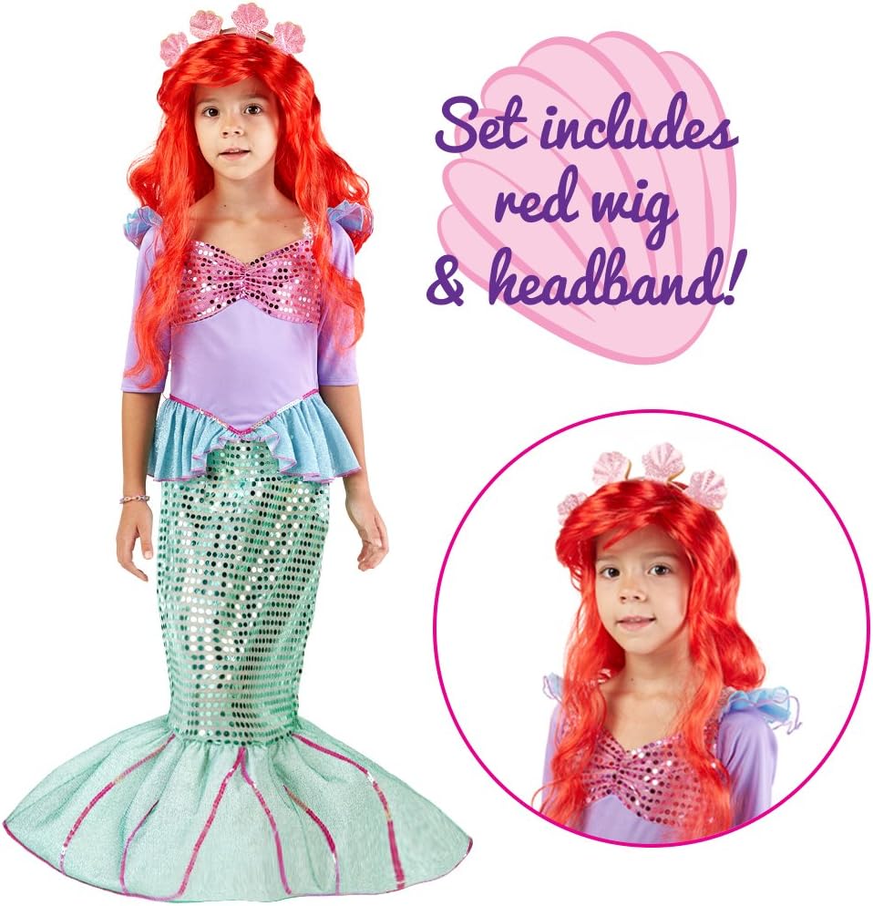 Spooktacular Creations Deluxe Mermaid Costume Set with Red Wig and Headband (Small (5-7)): Clothing