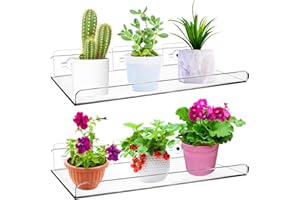 WELECOM 2 Pack Suction Cup Shelf for Plants Window Plant Boxes,12 Inch Acrylic Window Sill Extender for Plants,Window Planter Shelves Removable Flower Pot Holder Ledge Suction Cup Shelf for Indoor Plants
