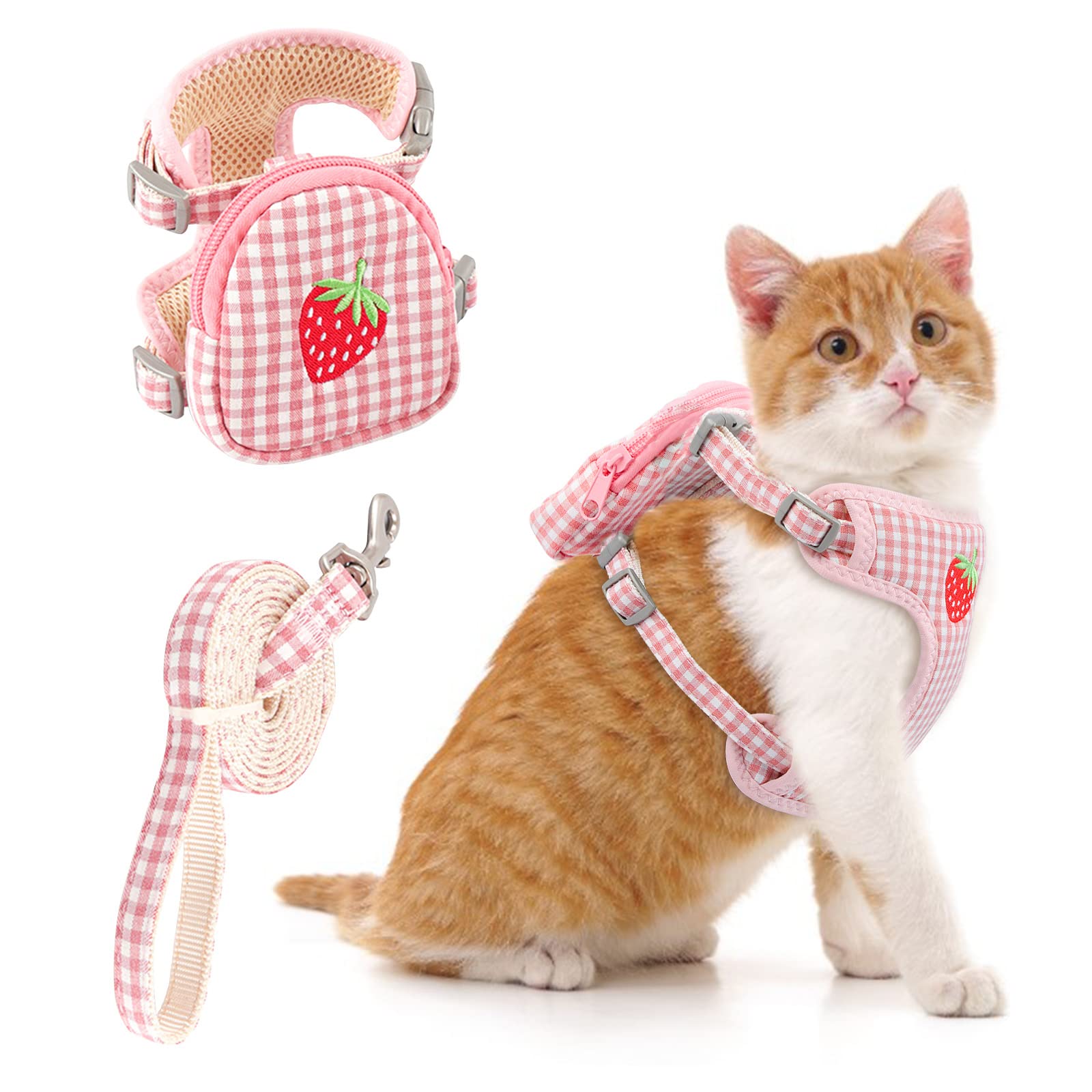 HACRAHO Pet Backpack Harness with Leash Set, 2 Pieces Puppy Dog Back Pack Saddle Bags Adjustable Dog Harness Backpack Bag for Pet Outdoor Travel Camping Hiking, Pink