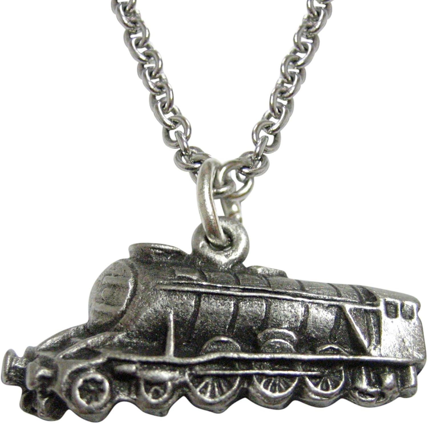 Silver Toned Textured Train Pendant Necklace