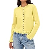 Balimtoy Womens Cropped Ruffle Cardigan Lightweight Crewneck Long Sleeve Button Down Cotton Fall Sweaters Cute Knit Top