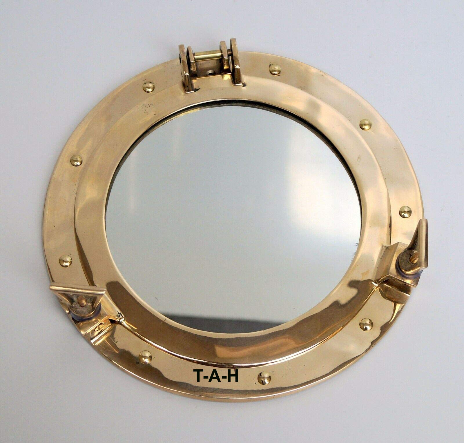 THE ANTIQUE HOUSE 12" Brass Finish Porthole Nautical Maritime Ship Boat Wall Mirror Home Decor