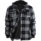 Heavy Thick Flannel Plaid Jacket Sherpa Fleece Lined Hoodies for Men Zip Up Winter Warm Coat Buffalo Zipper Sweatshirt
