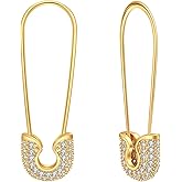 SANNYRA Safety Pin Earrings for Women, Gold Paperclip Earrings for Women Trendy, Minimalist Dangle Hoop Paper Clip Ear Hoop Studs Daily Jewelry