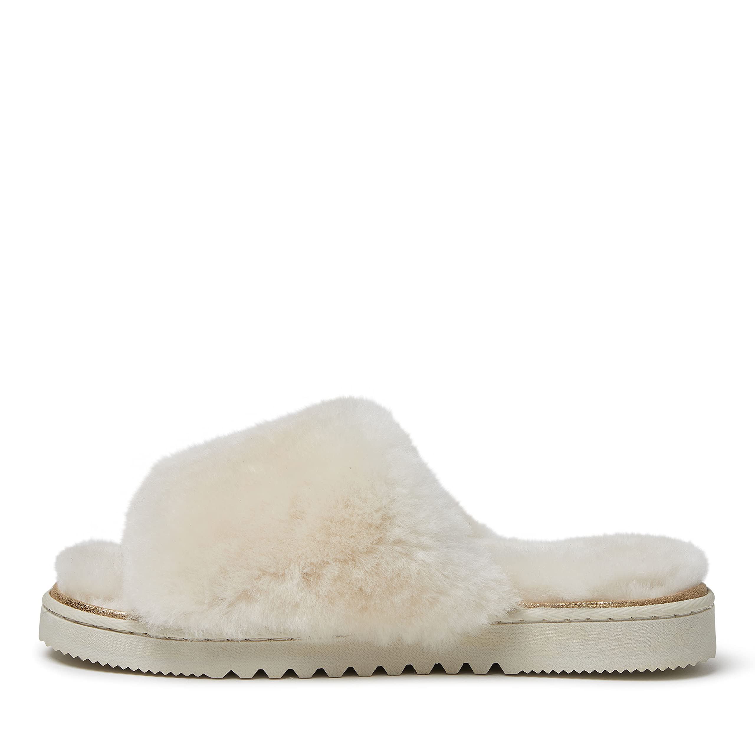 Dearfoams Women's Fireside Cairns Shearling Easy on/Off Slide Sandal Slipper
