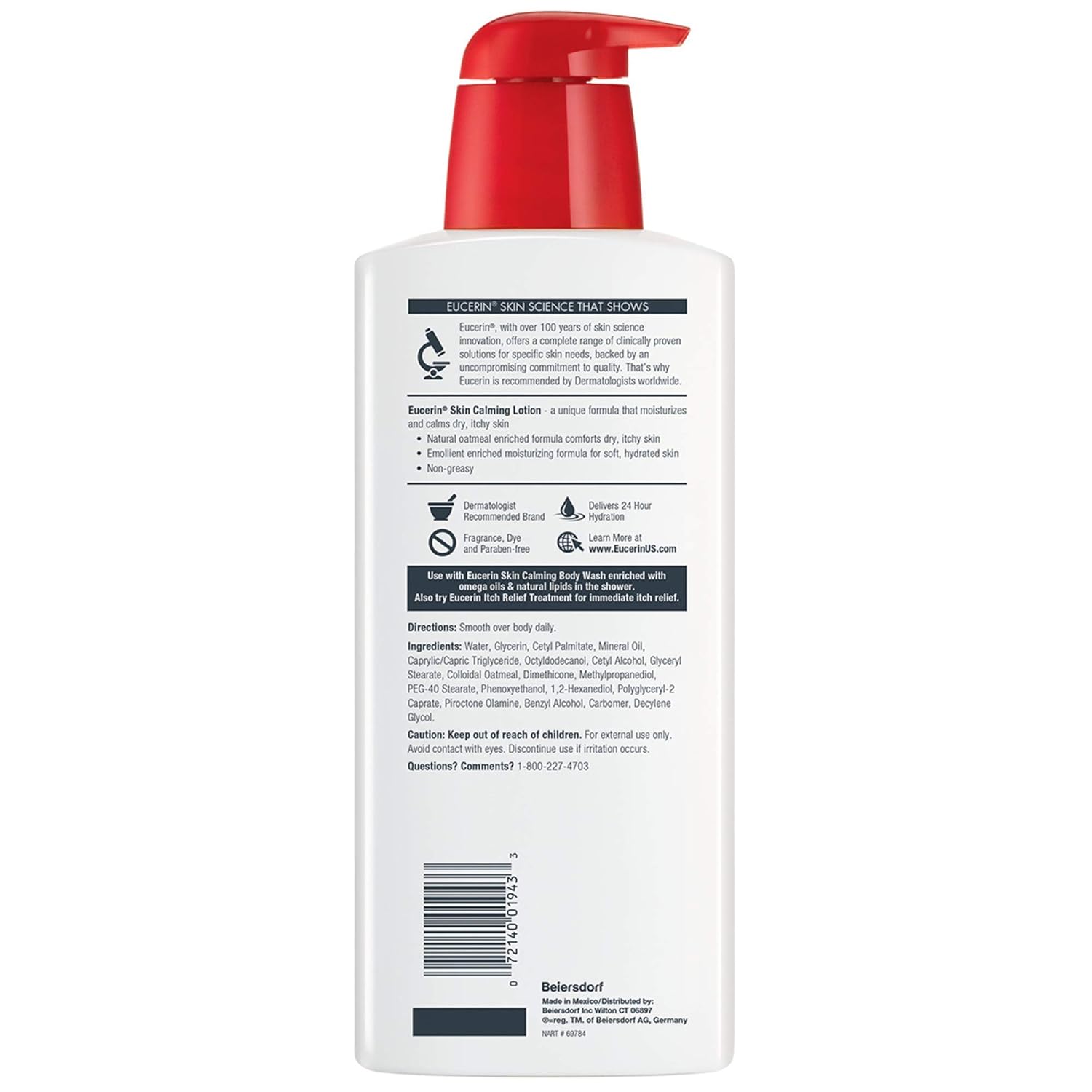 Eucerin Skin Calming Lotion - Full Body Lotion for Dry, Itchy Skin, Natural Oatmeal Enriched - 16.9 fl. oz Pump Bottle : Beauty