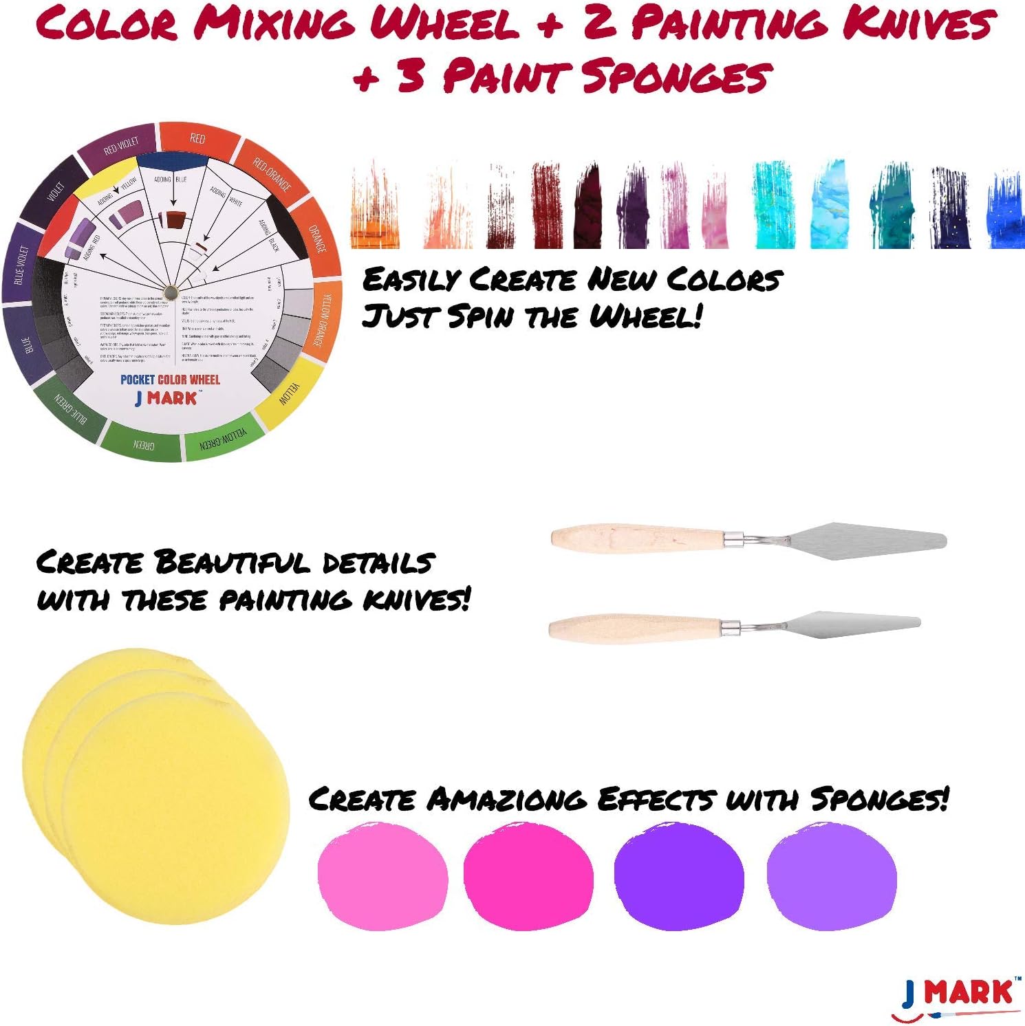 48pc Deluxe Painting Kits for Adults - Includes Adjustable Wood Easels, 10 Brushes Set, 24 Acrylic Paints, Wooden and Plastic Palettes, 2 Painting Knives, 3 Sponges, Canvases, Color Mixing Wheel