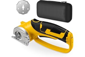 MERSHCA Cordless Electric Scissors, 4V Rechargeable Box Cutter & Cardboard Cutter with LED Light, Safety Lock - Rotary Cutter for Fabric, Leather, Carpet, Plastic, Crafting, Sewing with Storage Box(Yellow)