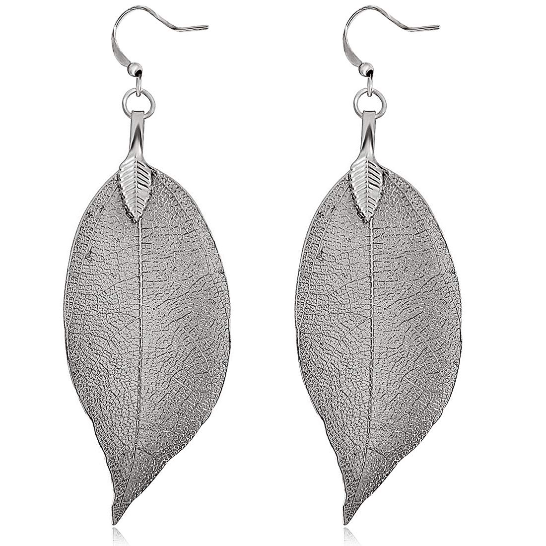 Gleamart Delicate Filigree Leaf Drop Earrings Lightweight Metal-plated Leaves Ear Studs Long Dangle Earrings Black