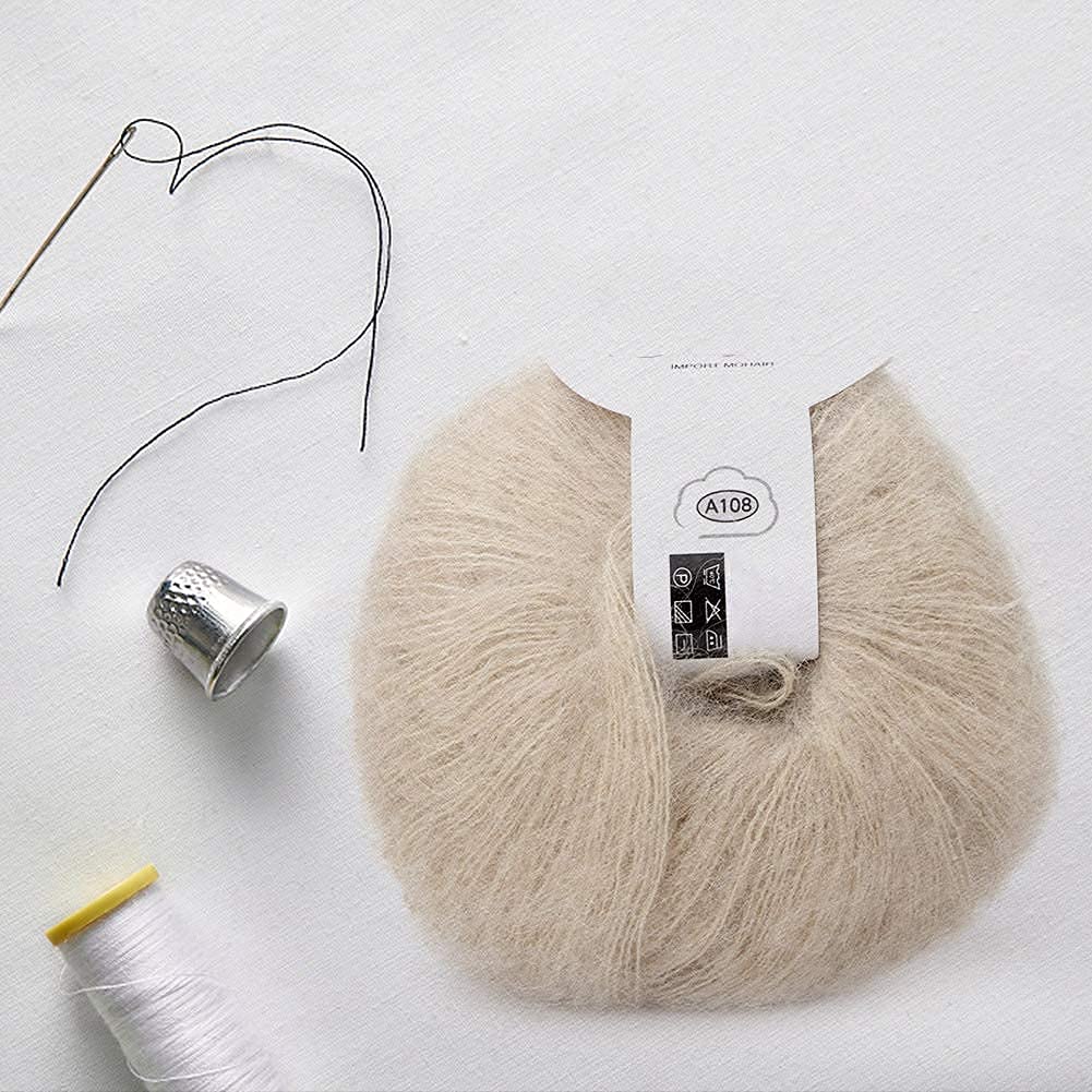 Fydun Soft Mohair Knitting Angora Long Wool YarnWool Yarn with a Crochet for DIY Scarf Crochet Thread Supplies(Beige) Knitting Tools
