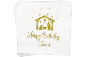 AISOSIKS Happy Birthday Jesus Napkins, Christmas Nativity of Jesus Napkins, Christmas Party Decorations, Happy Birthday Christening Party Decorations for Table Decorations (5 x 5 In, 50-Pack)