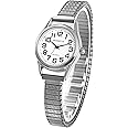 JewelryWe Women's Big Dial Easy Reader Watch Gold/Silver Tone Elastic Stretch Band Wristwatch