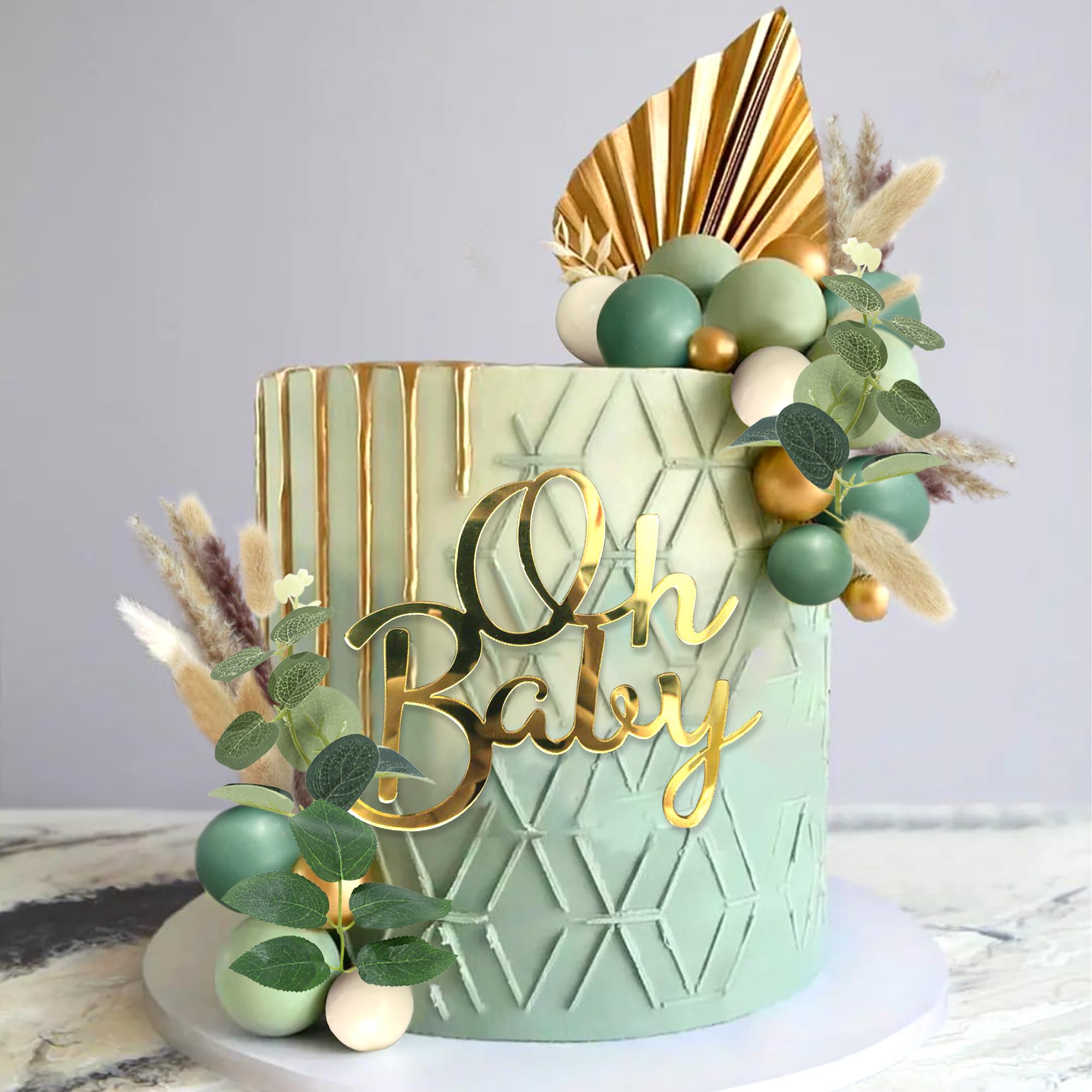 JeVenis Boho Baby Shower Cake Decoration Oh Baby Cake Topper Gender Reveal Cake Toppers Baby Shower Party Supplies Gender Reveal Party Supplies