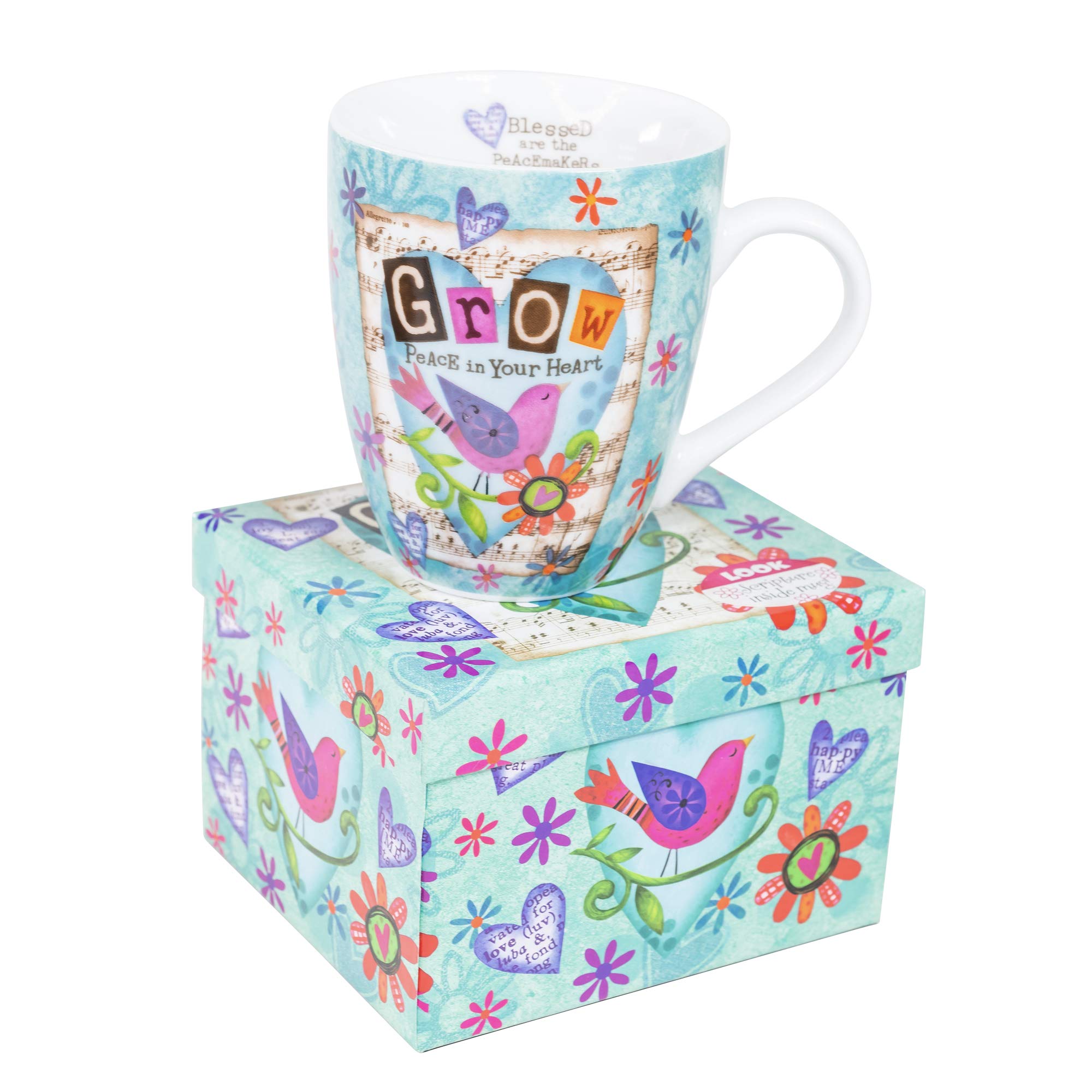 Divinity Boutique Ceramic Mug Grow Peace Bird, 12 Ounce