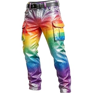 Mens Pride Month Cargo Pants Slim Fit Rainbow Graphic Pride Pants Summer Casual Utility Work Trousers with Multi Pockets