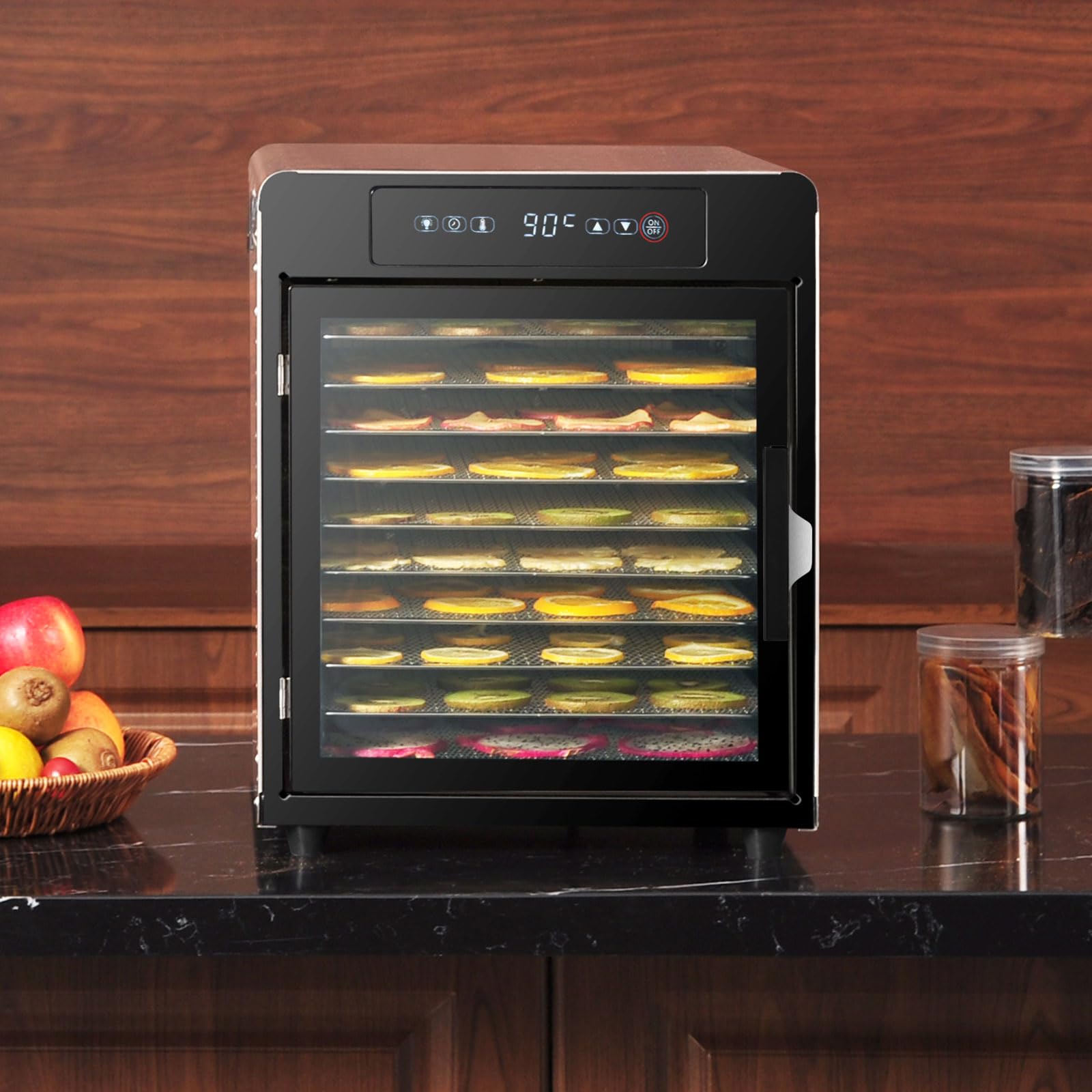 Septree 800W Food Dehydrator | Large 10 Stainless Steel Trays | Digital Adjustable 190°F Temperature& 24H Timer, Versatile Drying Machine for Jerky Herbs Fruit Mushrooms Yogurt, Built-in Light