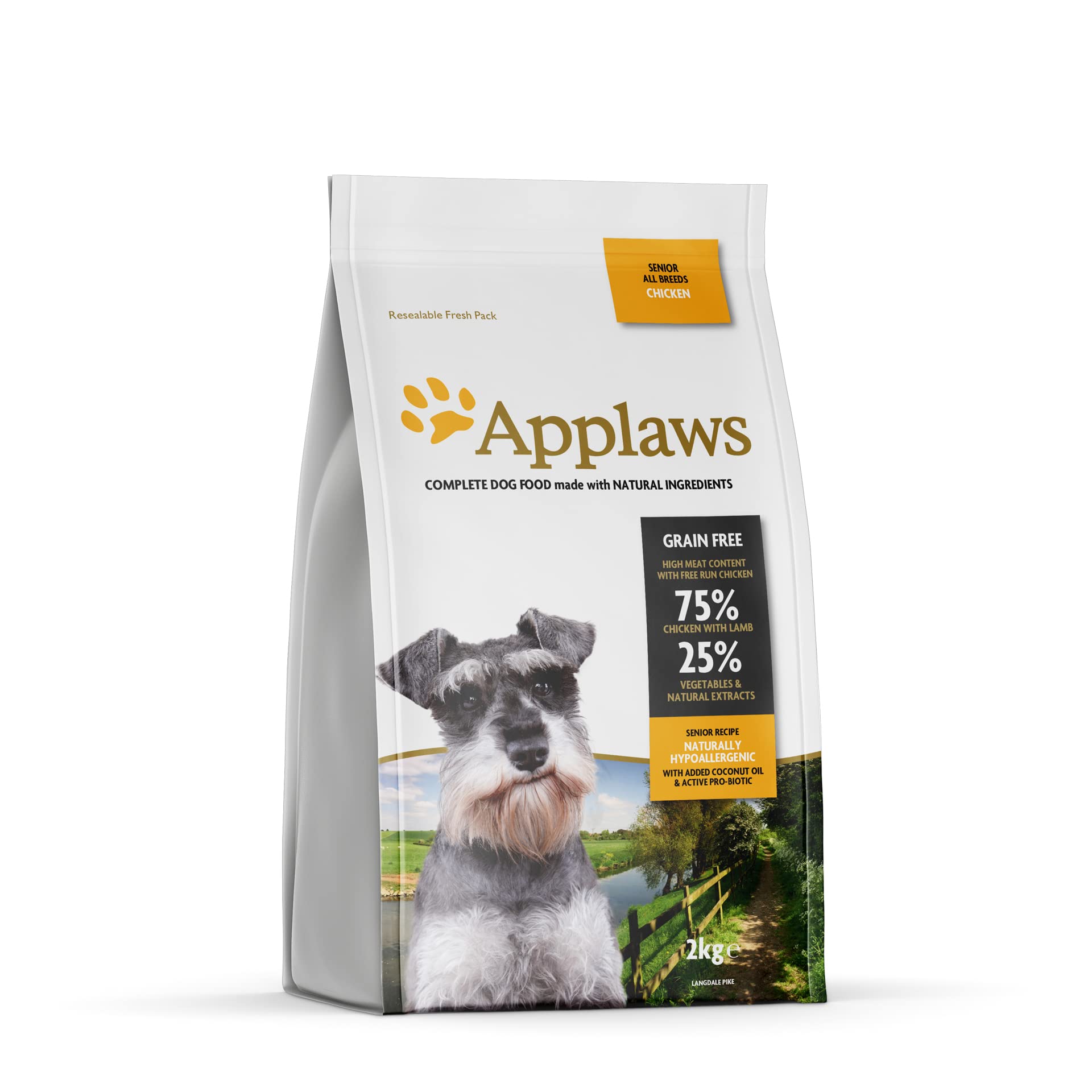 Applaws High Protein Senior Complete and Grain Free Dry Dog Food 2kg for All Senior Breeds, Chicken (Pack of 1)