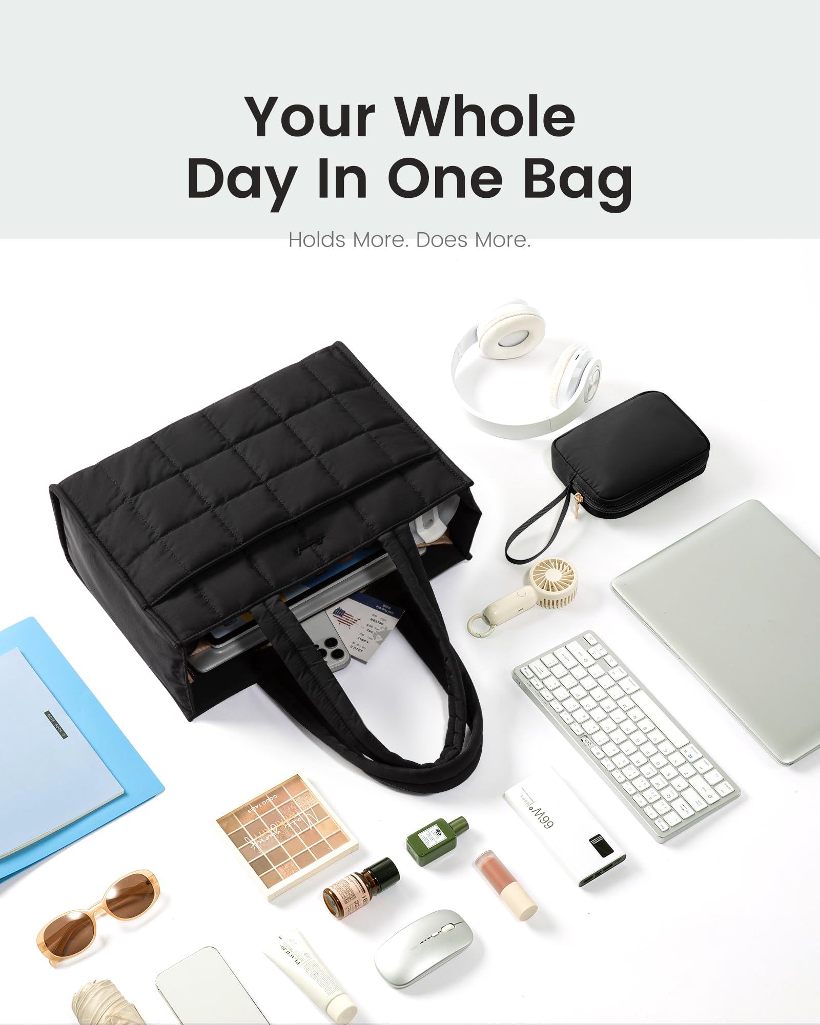 LOVEVOOK Tote Bag for Women, Puffer Work Handbag 15.6 Inch Laptop Purse for Nurse Teacher, Large Quilted Travel Tote Shoulder Bag with Zipper for College Office Clinical Gym, Khaki