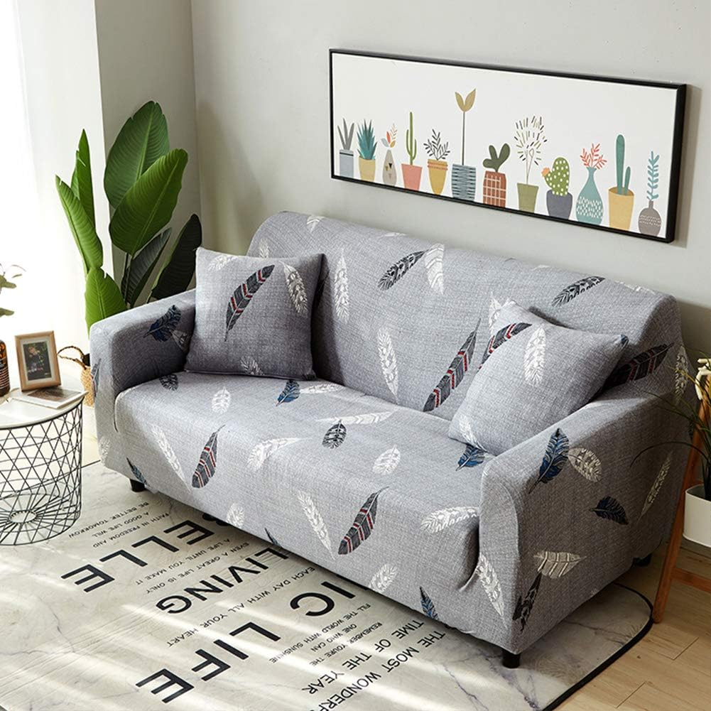 Ihoming Printed Stretch Sofa Slipcover Loveseat Slipcover Couch Slipcover with 2 Free Pillow Covers, 2/3/4/ Seat Sofa Covers(Loveseat, Feather)