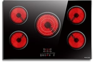 Noxton 30 Inch Electric Cooktop, 5 Burners Electric Stovetop, Built-in Glass Cooktop, 9 Power Level, Pause, Timer, Child Safety Lock, Triple Ring, 220-240V Hardwire(NO plug)