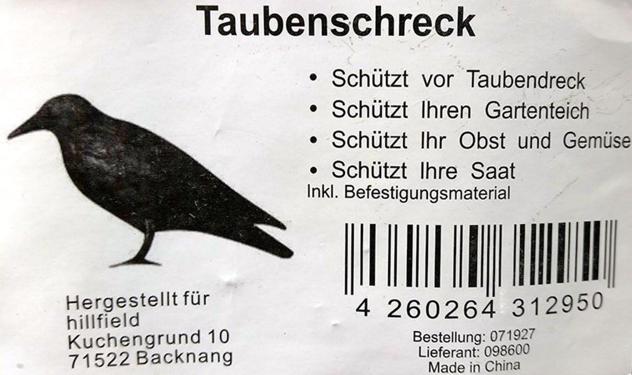 Hillfield Raven / Crow Decoy Bird Scarer, 38 cm, Black, Set of 1 - 12, 25 cm x 38 cm - Image 3