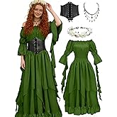 kasahara Renaissance Medieval Costume Dress for Women Woodland Costume Fairy Dress Renaissance Faire Outfit for Women 4pcs