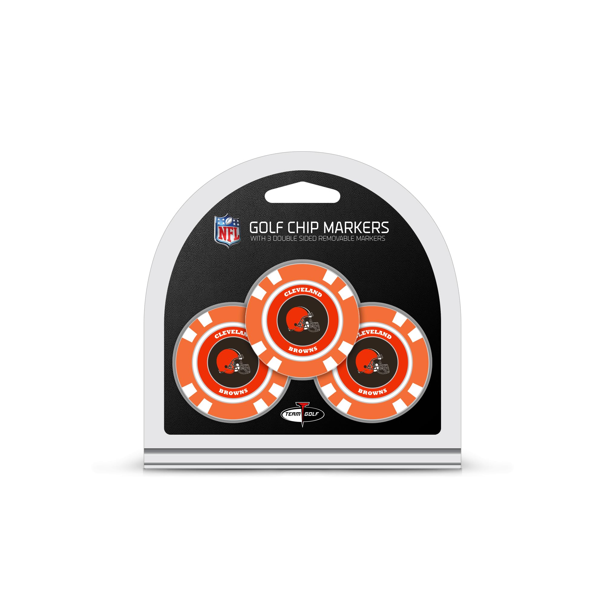 Team Golf NFL Cleveland Browns 3 Pack Golf Chip Ball Markers, Poker Chip Size with Pop Out Smaller Double-Sided Enamel Markers