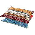 HNNSI Exotic Striped Bohemia Pillow Shams Queen Size 2 Pieces,100% Brushed Cotton Thick Boho Pillow Cases Bohemian Pillow Covers,19" x 29"